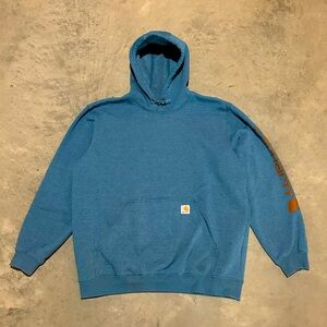 Carhartt Men’s Hoodie XXL - Long Sleeve Pullover - Blue - Sleeve Spellout